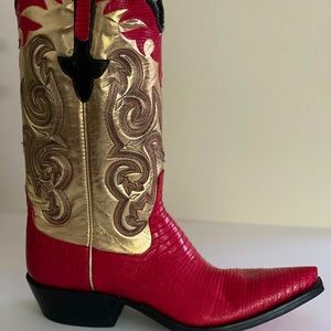 Ríos Of Mercedes Women’s Exotic Lizard Red & Metallic Gold Cowboy Boots 6.5M New